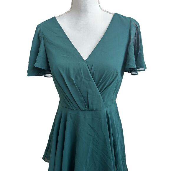 LULUS Sincerely Exquisite Emerald Green Short Sleeve Tiered Maxi Dress-Size M - Picture 3 of 9